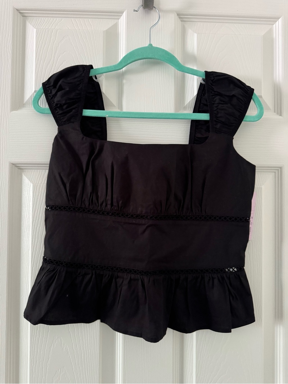 Black Square-Neck Peplum Crop Top with Wide Straps
